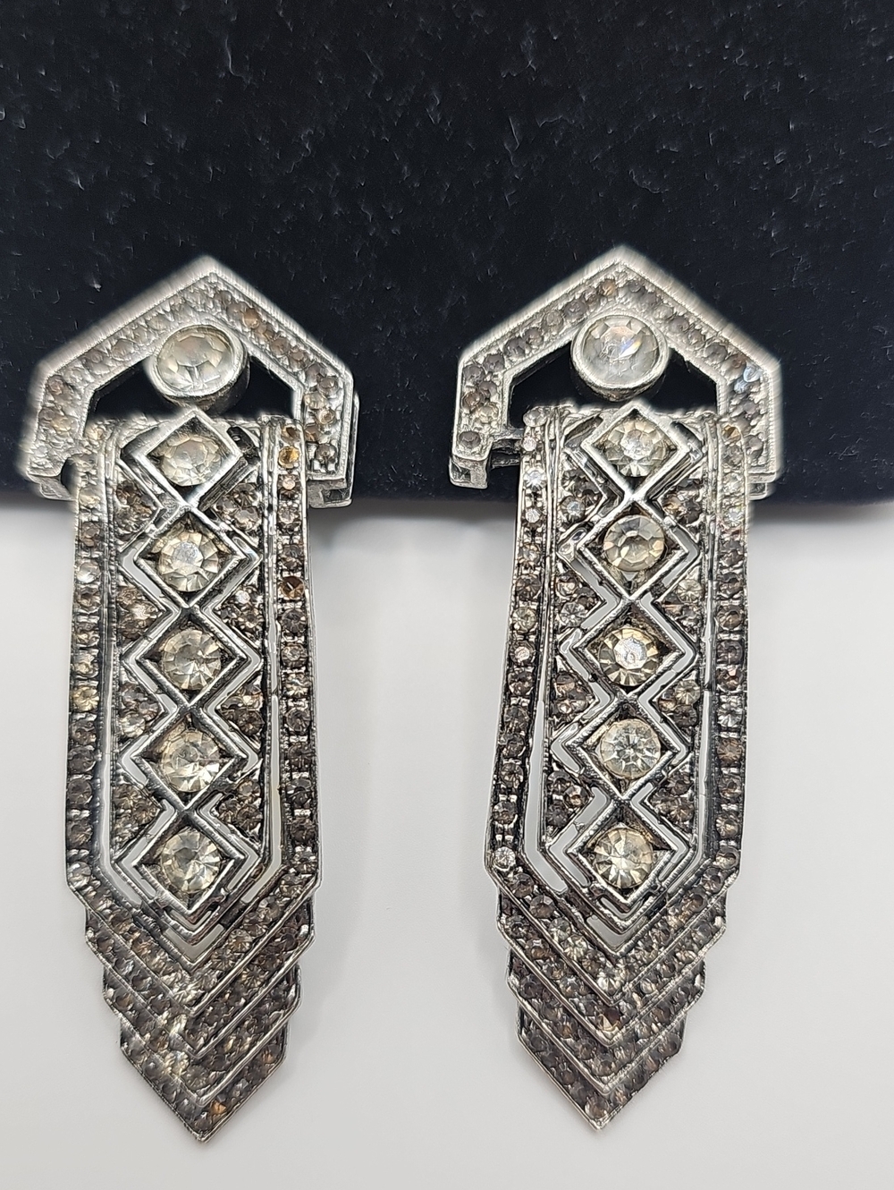 Vintage-Inspired Silver Crystal Clip Drop Earrings - Reinstones.